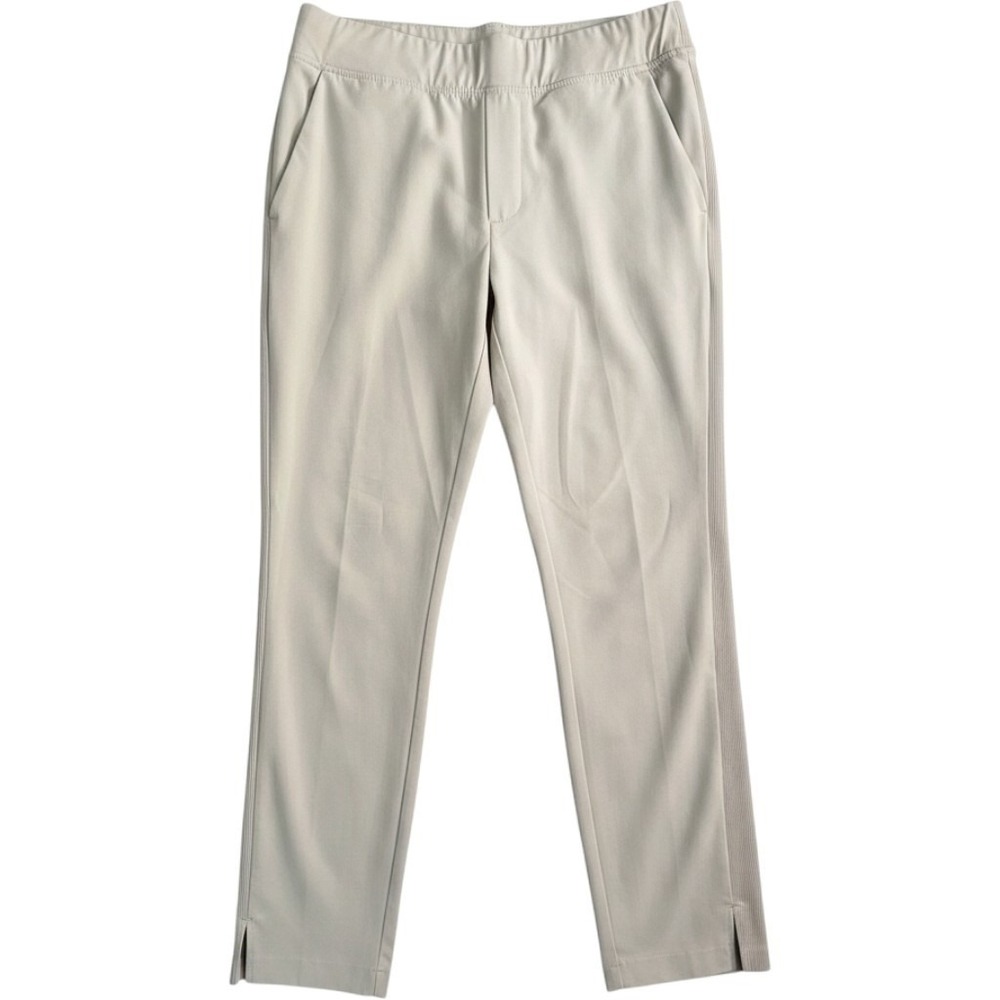 Athleta Brooklyn Ankle Pants 4 Beige Tan Ribbed Side Panel Tapered Leg Pull on